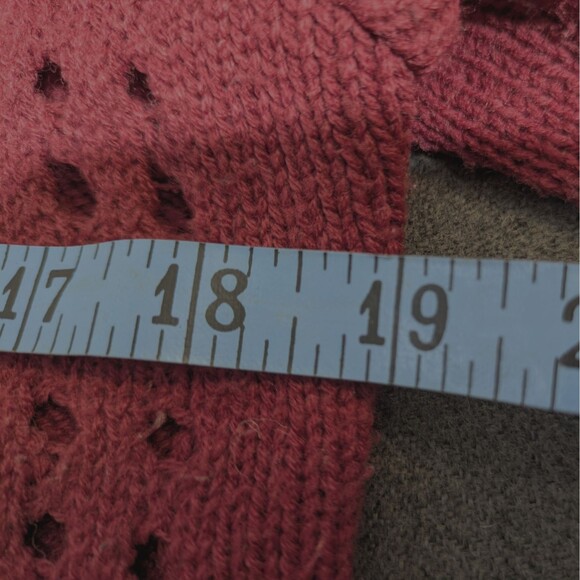 POL Open Knit Cardigan Women's Large Burgundy 100% Cotton V neck Twee - Picture 6 of 8